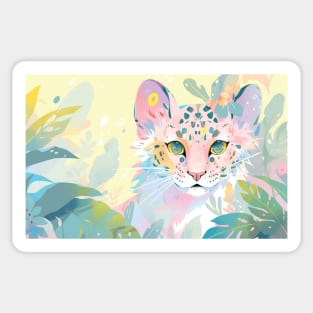 Whimsical Jungle Cat Watercolor Illustration Sticker